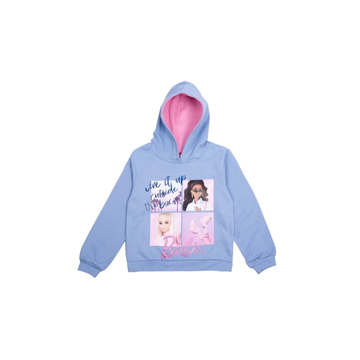 Детски суичър с качулка, син, 100% памук, Barbie