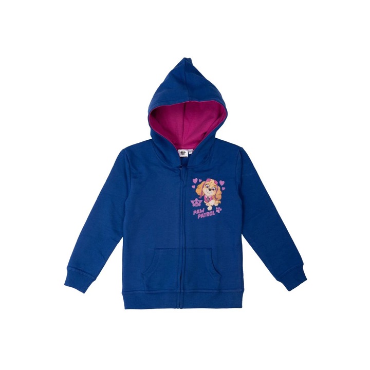 Hanorac copii cu gluga si buzunare frontale, albastru, 100% bumbac, Love, Albastru