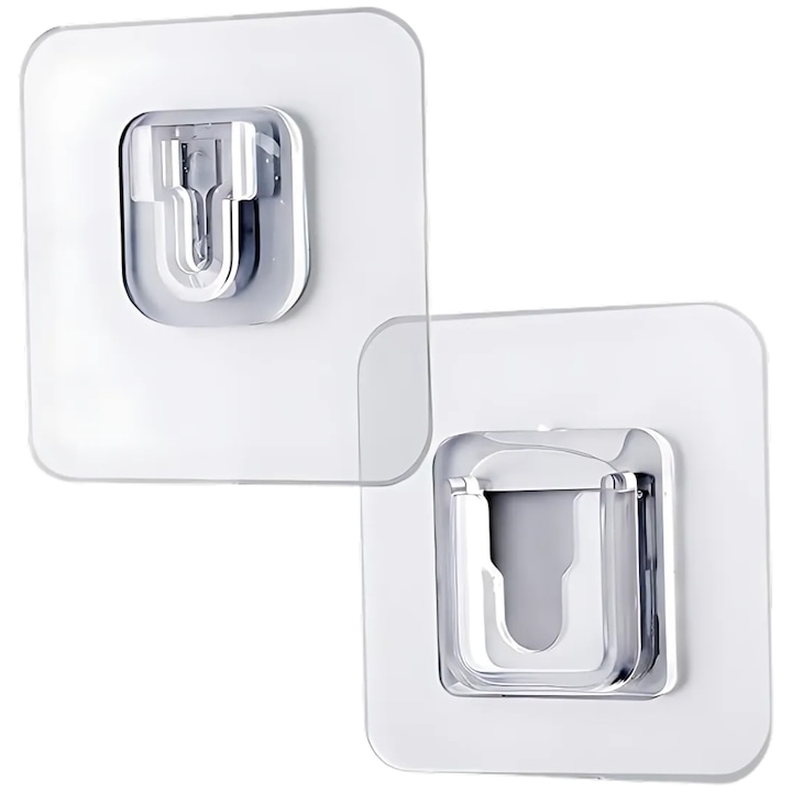 Set 10 suporturi duble de fixare, SDEPOT®, cu adeziv acrilic, ideale pentru agatat obiecte, rezistente la apa, transparente