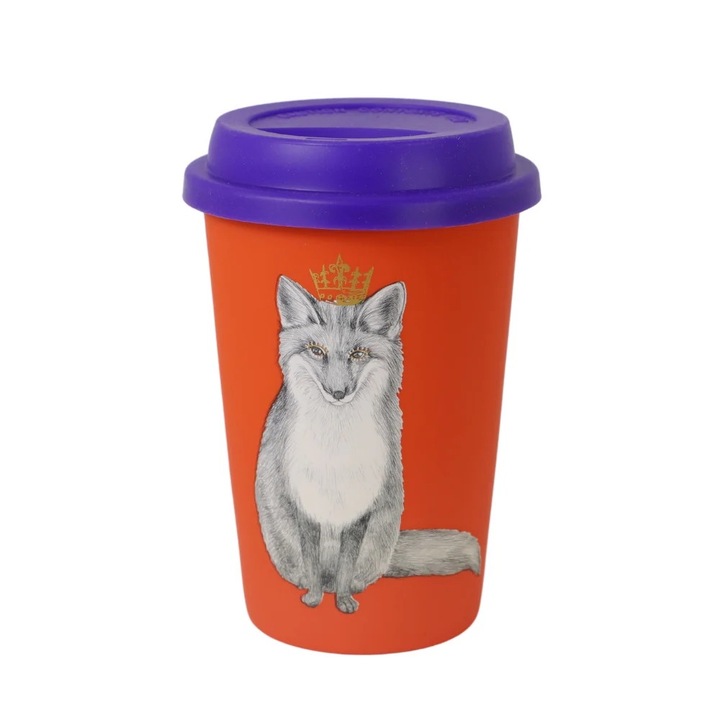 Чаша с подвижен капак с щампа Crown Fox