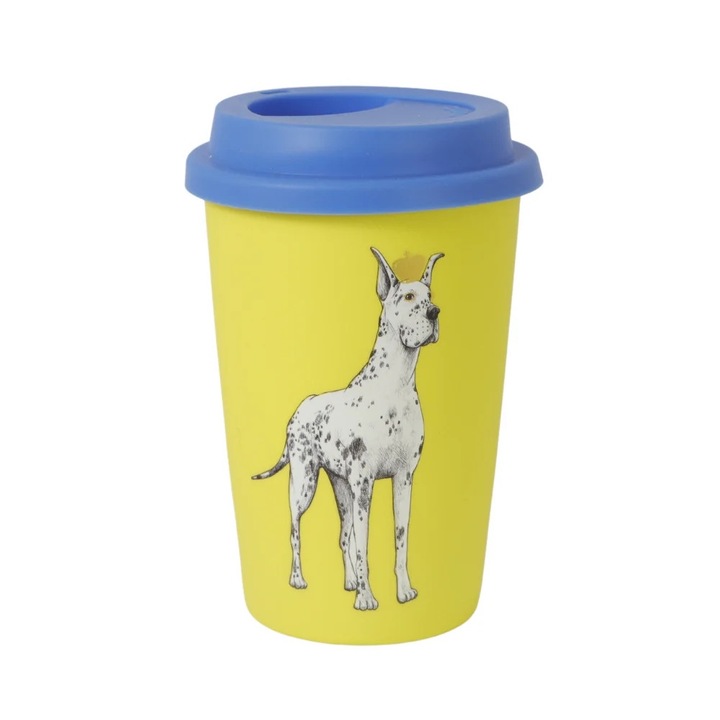 Чаша с подвижен капак с принт на куче дог с корона