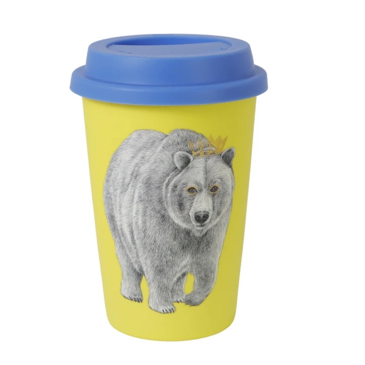 Чаша с подвижен капак с принт на мече и корона