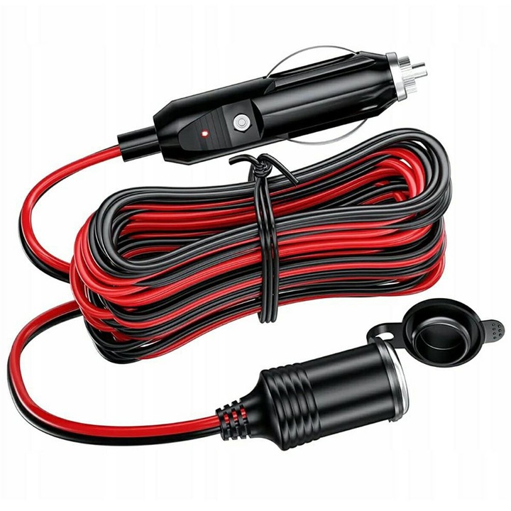 Prelungitor pentru bricheta auto, Zola, 12V, lungime 400 cm, din plastic si cupru, husa de protectie, negru/rosu