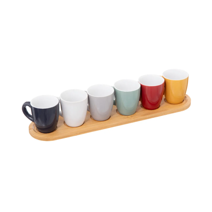 Set 6 cani espresso Colorama, suport lemn, 8.5 x 0.98 x H 39.5 cm, 90 ml