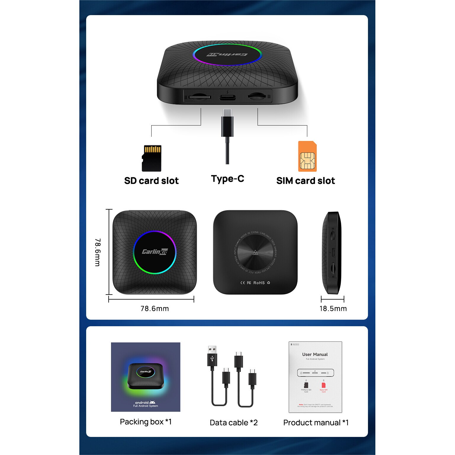 Adaptor CarPlay / Android Auto 3 in 1 Carlinkit Tbox-Ambient
