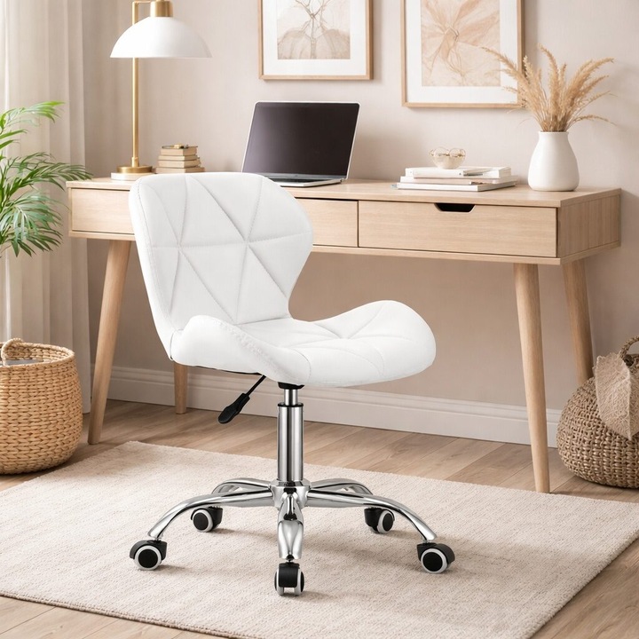 Scaun de birou, Artool, Avola, rotativ, piele ecologica, alb, 53.5x55.5x73.5-84.5 cm