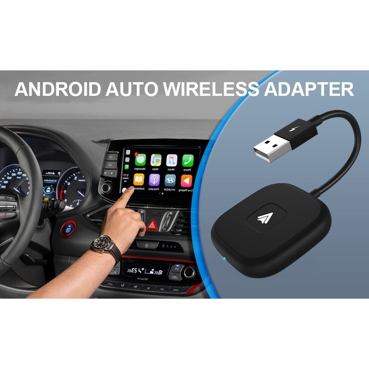 Android Auto Wireless cu adaptor USB la USB-C, 5GHz WiFi, 4.2 Bluetooth, Plug & Play