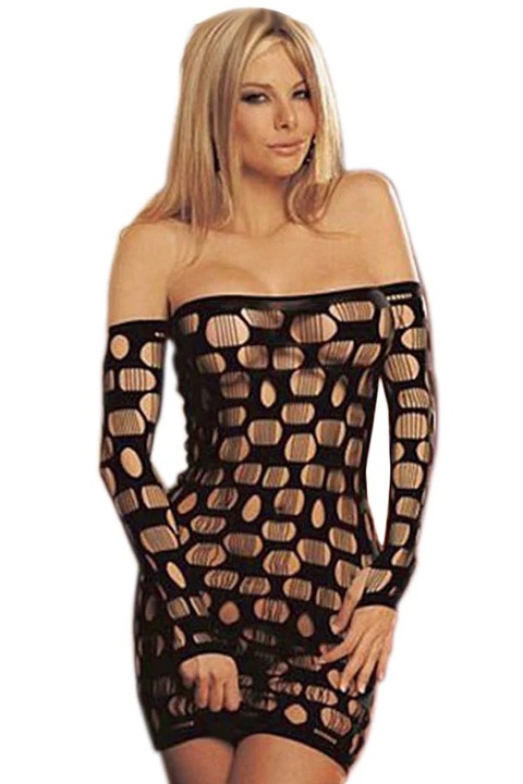 Lenjerie tip desu din material supraelastic cu multiple decupaje, umerii goi, Negru, Universala, BS78-1