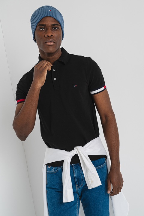 Tommy Hilfiger, Tricou polo slim fit, Rosu/Alb/Negru