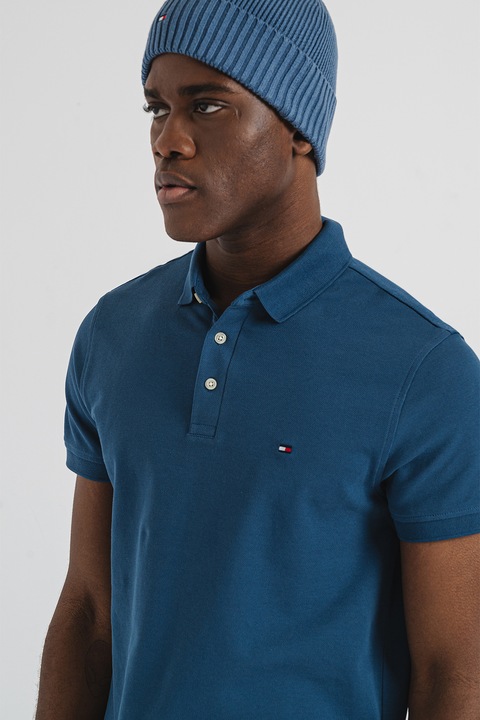 Tommy Hilfiger, Слим тениска с органичен памук с яка, Лавандула