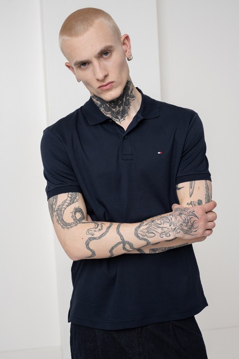 Tommy Hilfiger, Тениска с яка и лого, Ултрамарин синьо