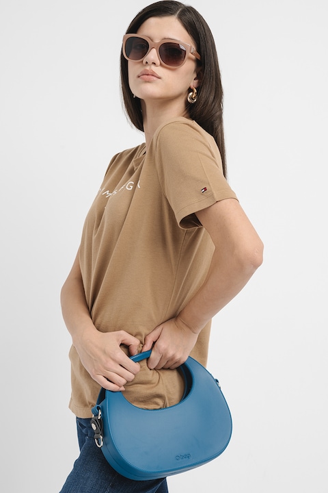 Tommy Hilfiger, Tricou din bumbac cu imprimeu logo, Maro camel