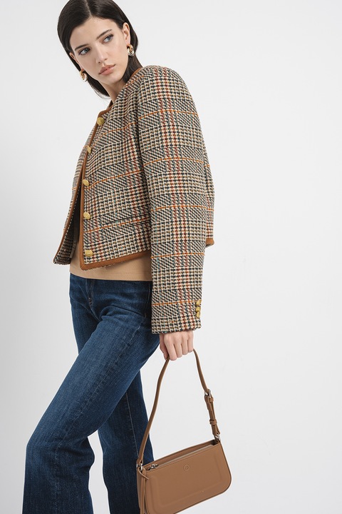 Tommy Hilfiger, Sacou crop in carouri, Rosu/Maro/Bej