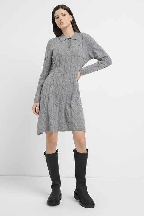 Tommy Hilfiger, Csavart kötésmintás gyapjú miniruha, Szürke, XS