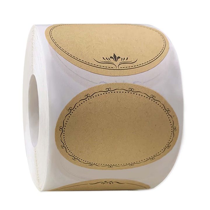 Ролка от 500 самозалепващи се стикера, BOMSTOM, за собственици на магазини, занаяти, етикети за буркани и консерви, етикети за цени, матово кафяви