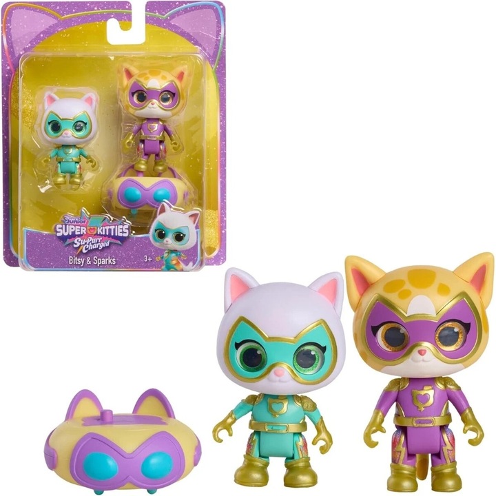 SuperKitties - Set de joaca cu 2 figurine si accesorii, Bitsy & Sparks