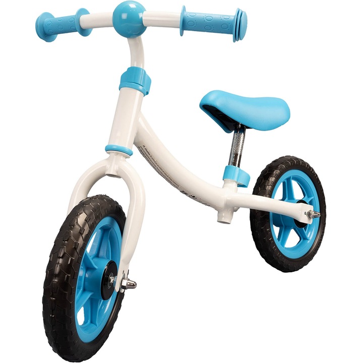 Bicicleta fara pedale pentru copii Action One Baby Bliss, 10 inch, cu cadru reversibil si stickere incluse, alb