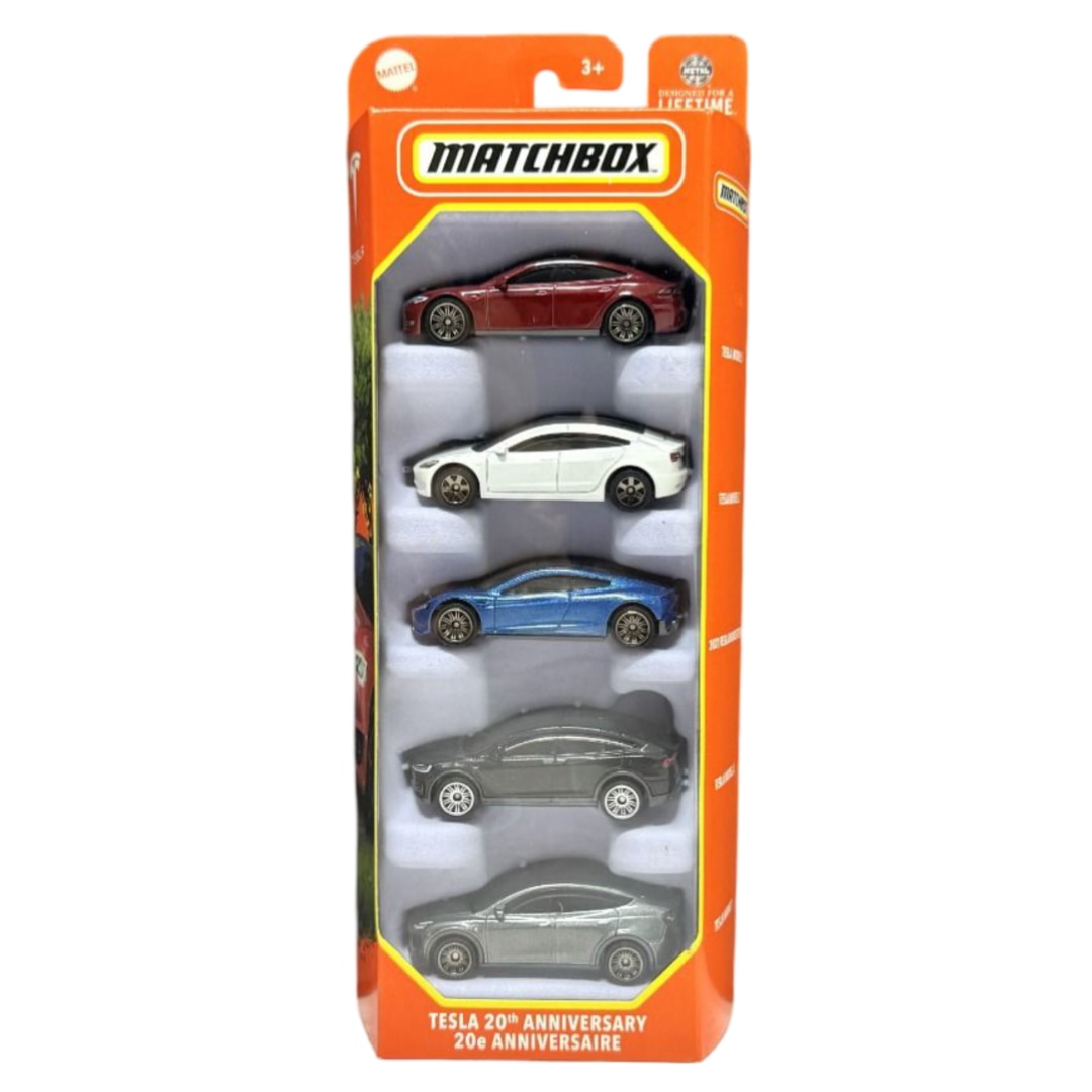 Set de 5 masinute metalice Matchbox, Tesla model 3, S, Y, X