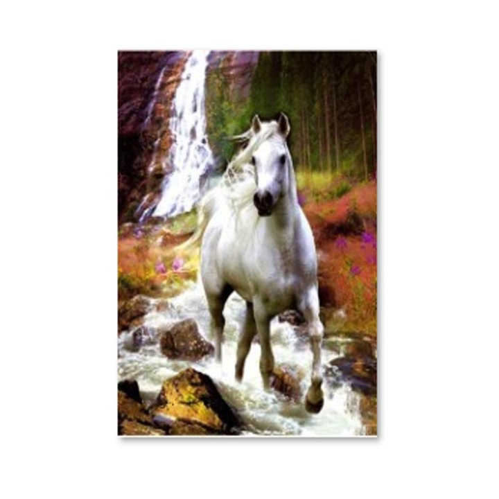 Tablou cu diamante, G-Tech, Cal Alb in Cascada, DIY 5D, 30x40cm, Multicolor