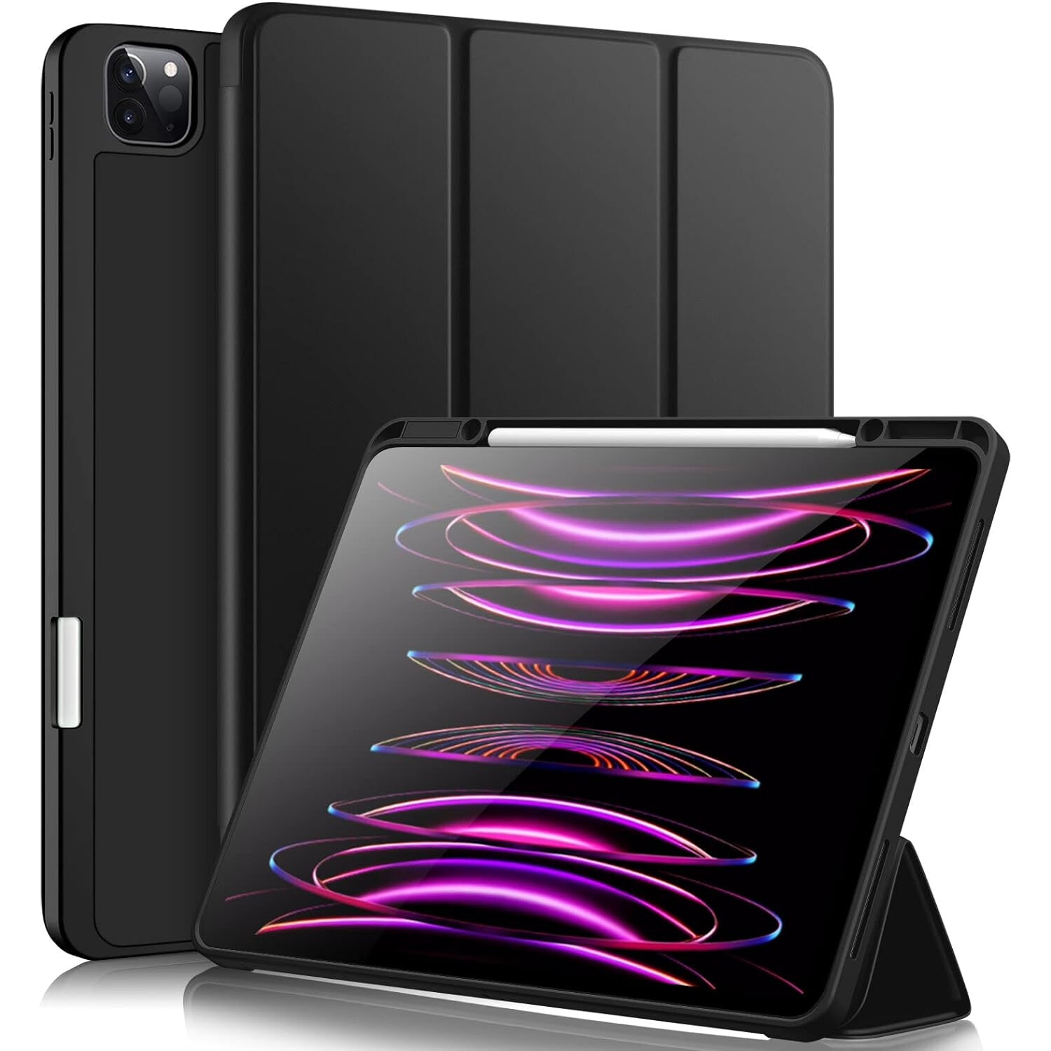 Husa pentru iPad Pro 12.9 2022 2021 2020 Soft Shell cu functie wake-up/sleep si compartiment pentru stylus tip stand - negru