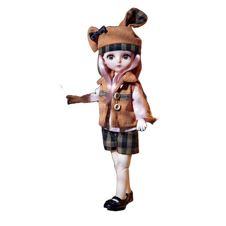 Papusa printesa constelatiei Zodia TAUR, DABISY, 30 de cm, design realist, cutie cadou, 13 articulatii flexibile, 1 set de hainute suplimentar, pentru copii peste 3 ani, maro multicolor