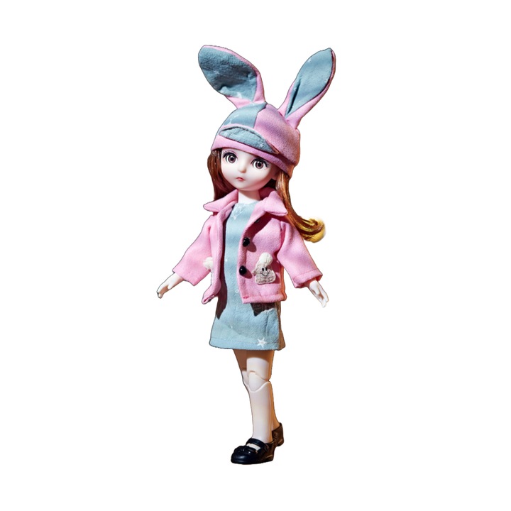 Papusa printesa constelatiei Zodia FECIOARA, 30 de cm, DABISY, design realist, cutie cadou, 13 articulatii flexibile, 1 set de hainute suplimentar, pentru copii peste 3 ani, roz gri