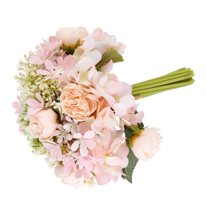 Mesterséges menyasszonyi csokor, Jormftte, virág alakú virágok, romantikus hatás, pezsgőszínű