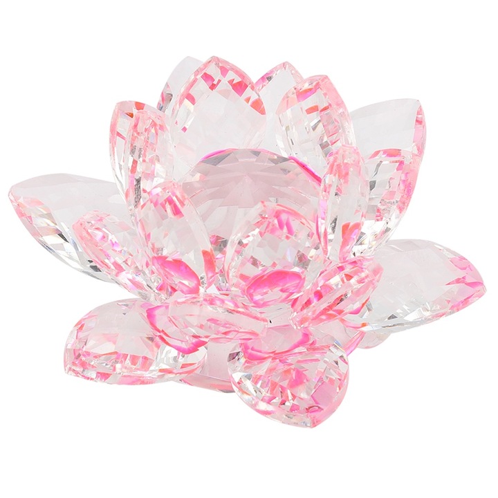 Kristály lótusz alakú dísztárgy, 100mm, rózsaszín, asztali szett