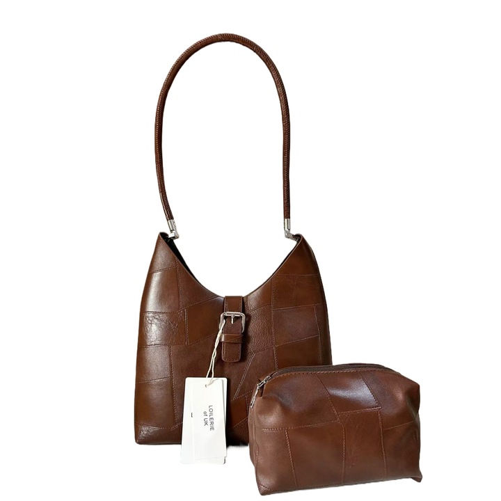 Geanta tote maro bronz LOILERIE, piele ecologica, 1 compartiment, dimensiuni 25x27x10cm, curea umar 37cm