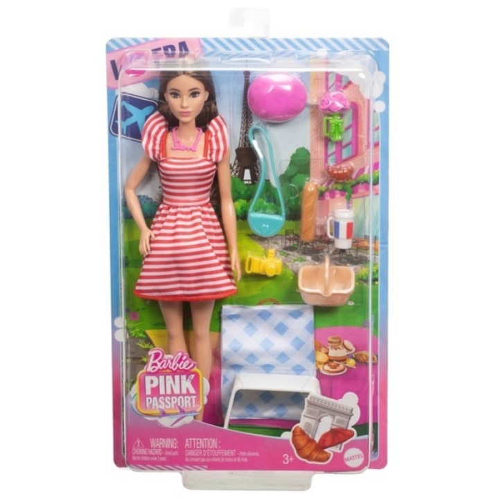 Кукла Barbie Pink Passport - пикник в Париж с дрехи и аксесоари