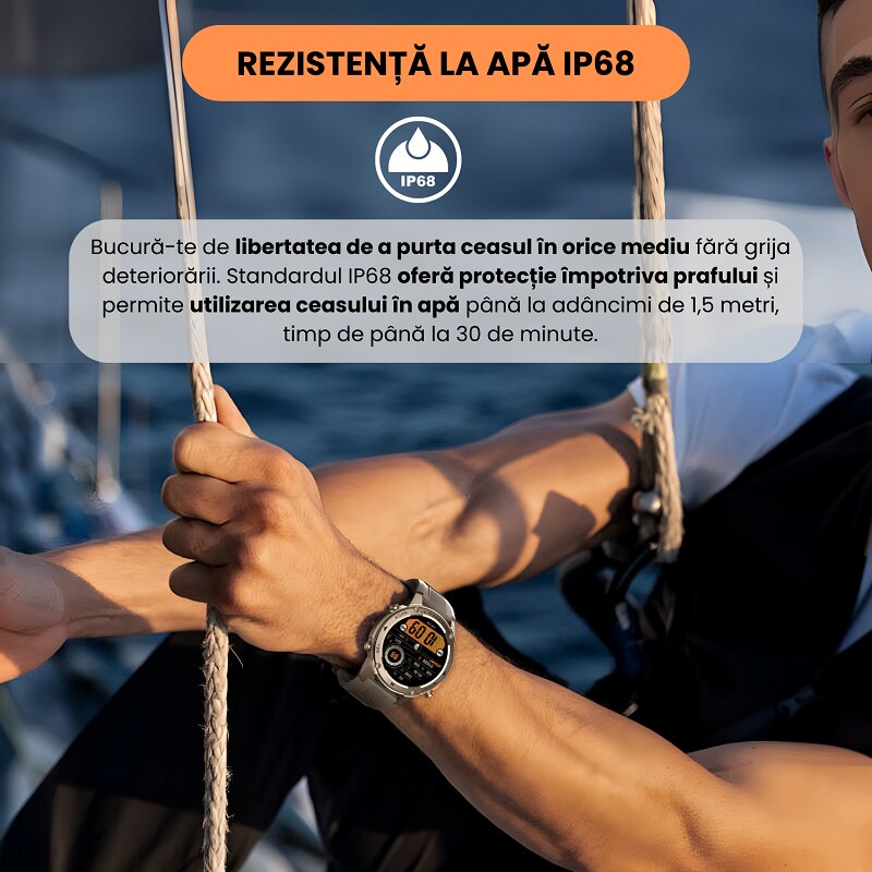 Ceas smartwatch barbati sport, Daismart®, DM56, ecran SUPER AMOLED