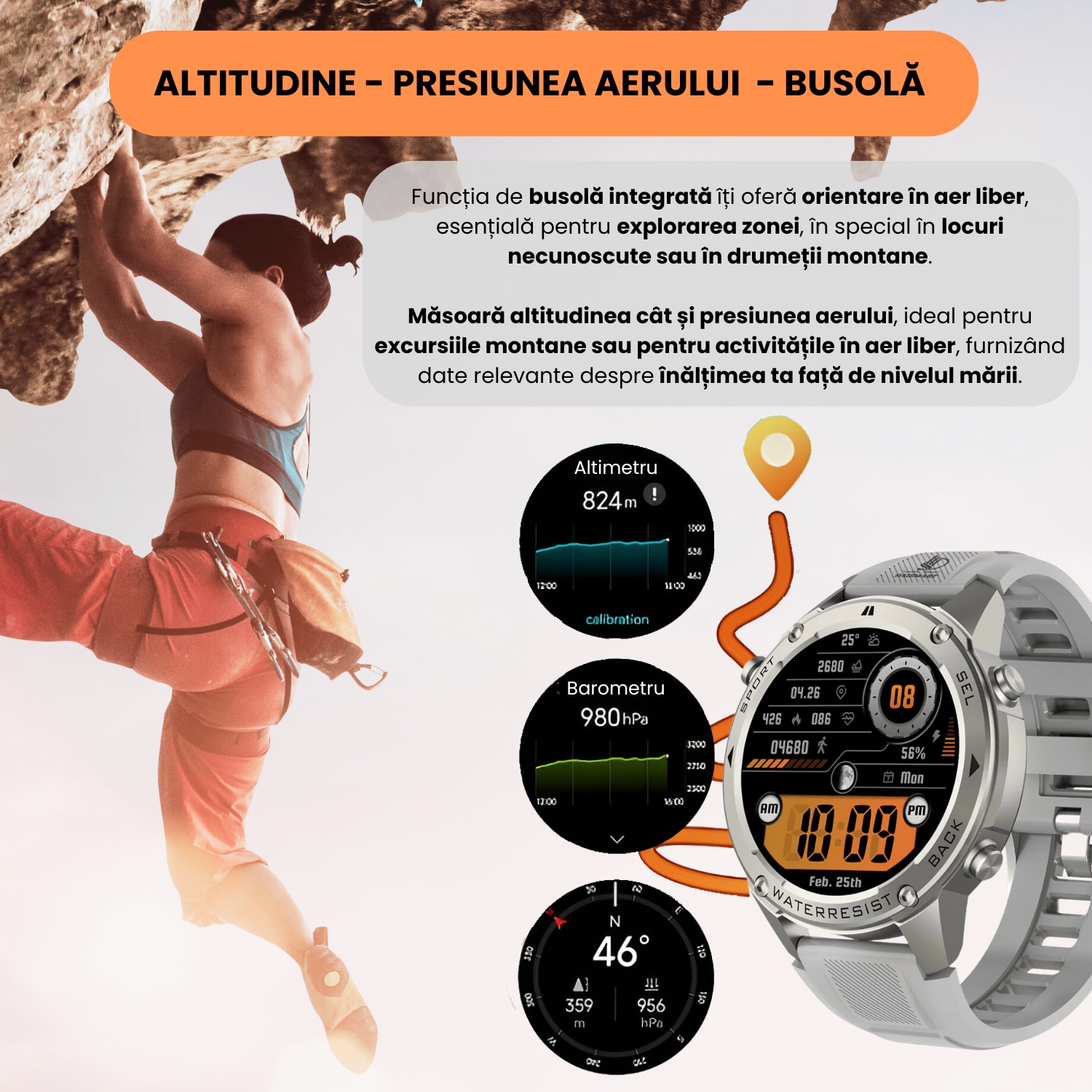 Ceas smartwatch barbati sport, Daismart®, DM56, ecran SUPER AMOLED