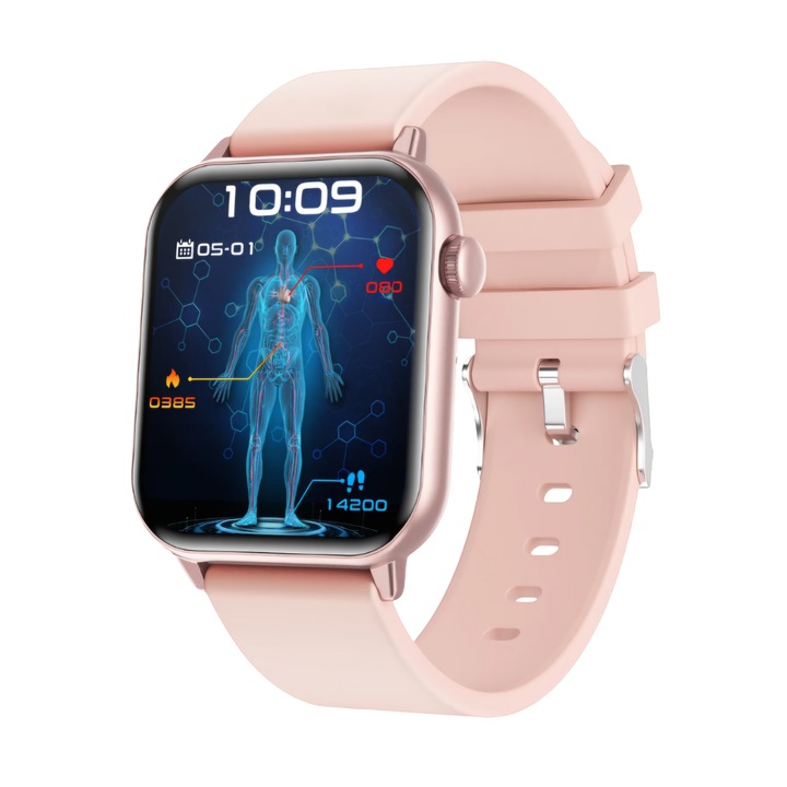 Дамски SmartWatch ZENARK® MedFit 7 LITE, Super AMOLED екран, Ultra HD 4K 390x450 резолюция, Мониторинг на глюкоза, Кръвно налягане, Сърдечен ритъм, Кислородна сатурация, Телесна температура, Менструация, Метаболитна ефективност, 100+ спорта, Розов