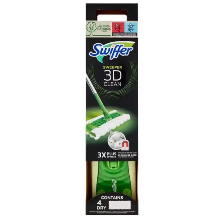 Set Mop Swiffer Sweeper 3D Clean, 4 Rezerve lavete uscate + 2 Rezerve lavete umede