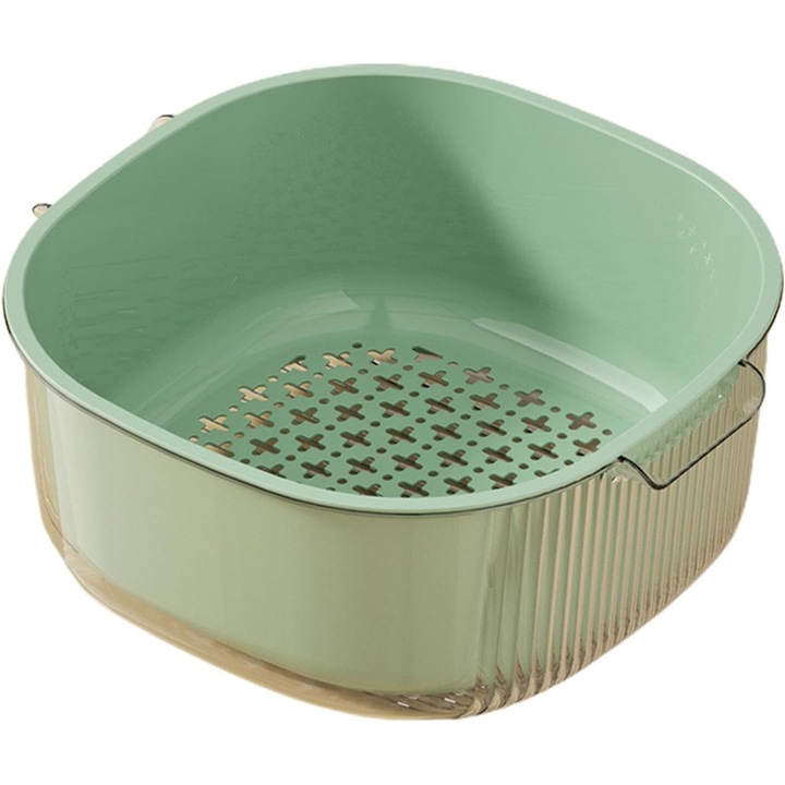 Sita pentru spalat fructe si legume, Zola®, cu doua manere, bol transparent, din plastic, 28 x 26 x 12 cm,, verde