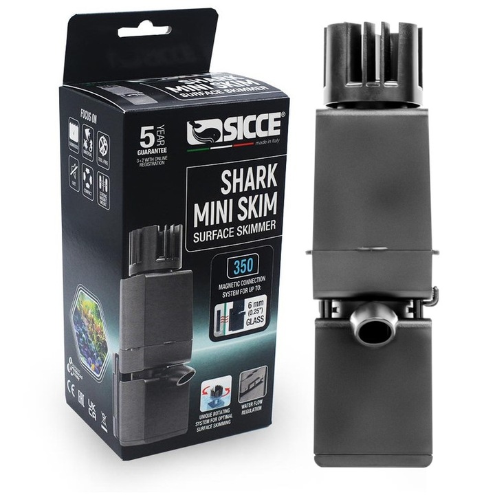 Sicce Shark Mini Skim felületi szűrő, 350 l/h, 4 W, 6,1x4,8x15,5 cm, 350 l-es akváriumokhoz