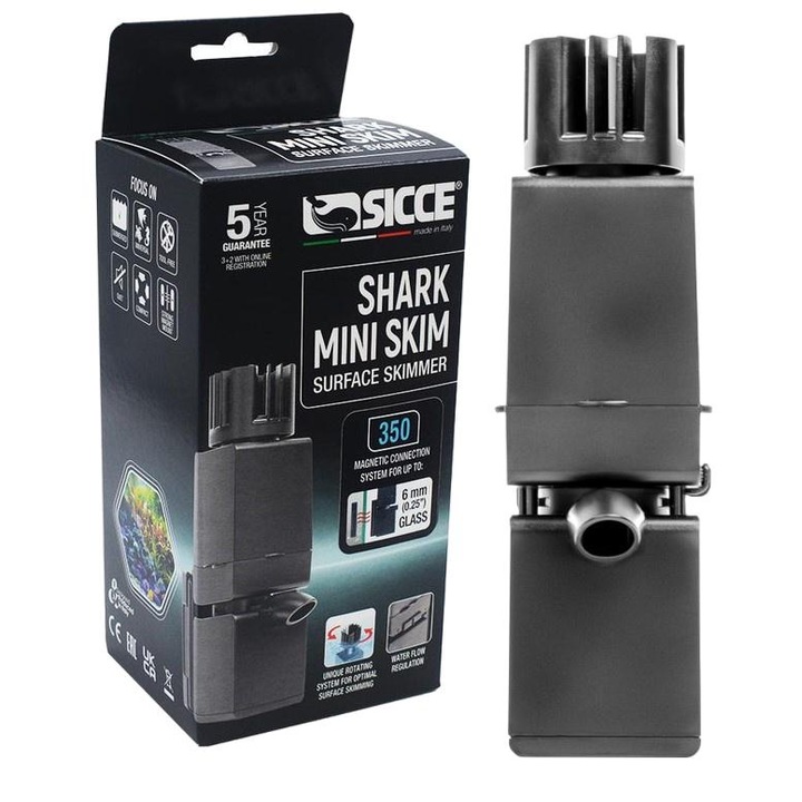 Filtru de suprafata pentru acvarii, Sicce, Shark Mini Skim, 350 l/h, 4 W, Negru/Gri