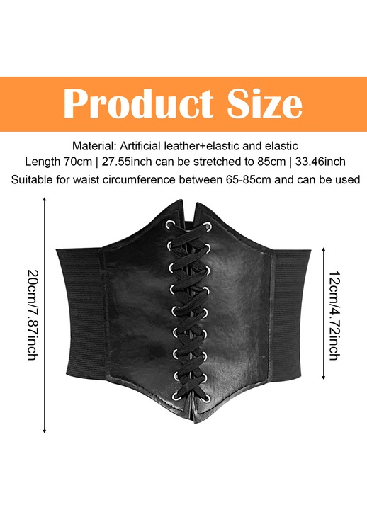 Jormftte női öv, széles, rugalmas öv, retró kinézetű, fekete, 20x12cm