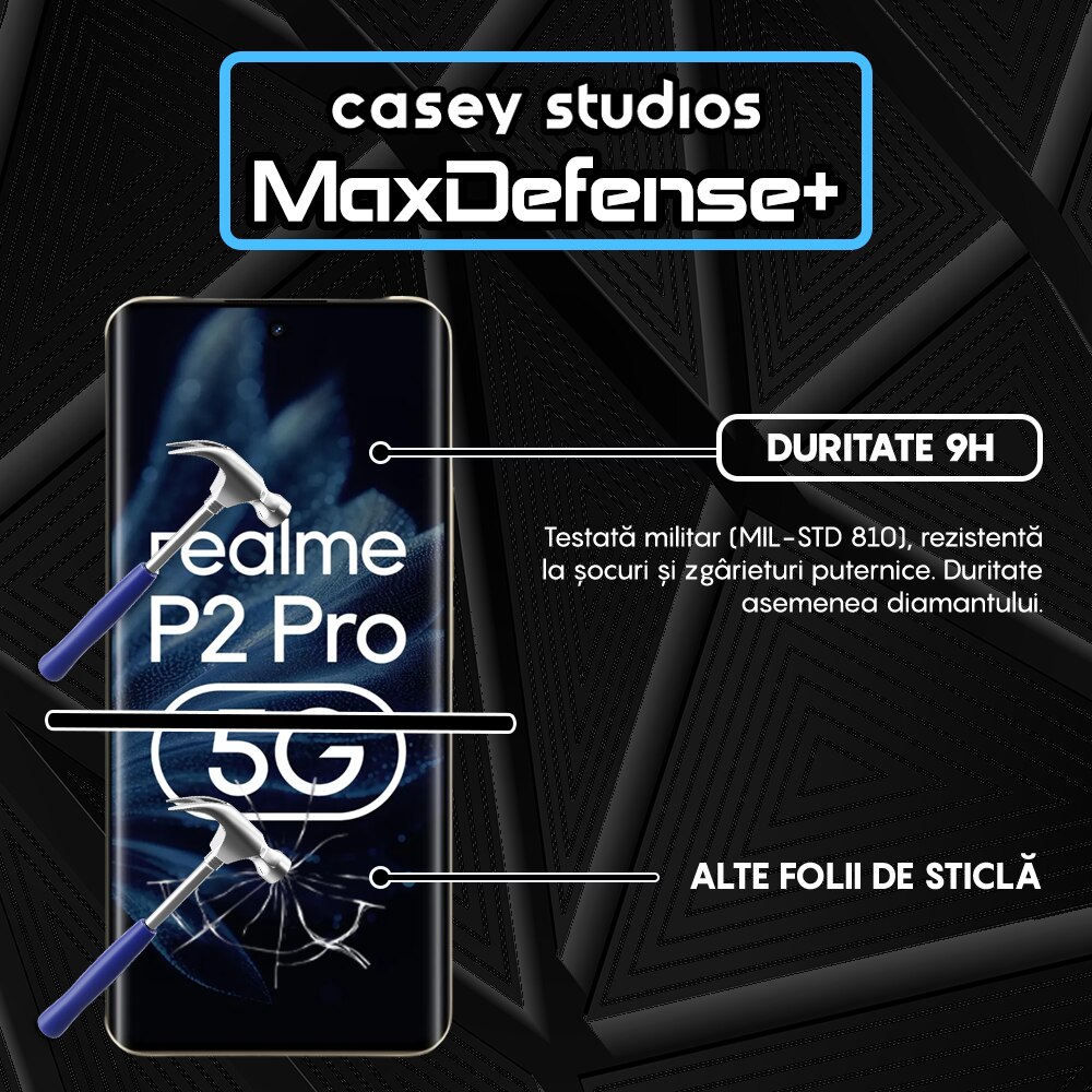 Folie Sticla CASEY STUDIOS™ compatibila cu Realme P2 Pro, Full Cover 3D, Full Glue, Sticla Securizata, Duritate Militara, Ultra HD, Protectie Profesionala Ecran 3D, Anti Zgarieturi, Anti Socuri