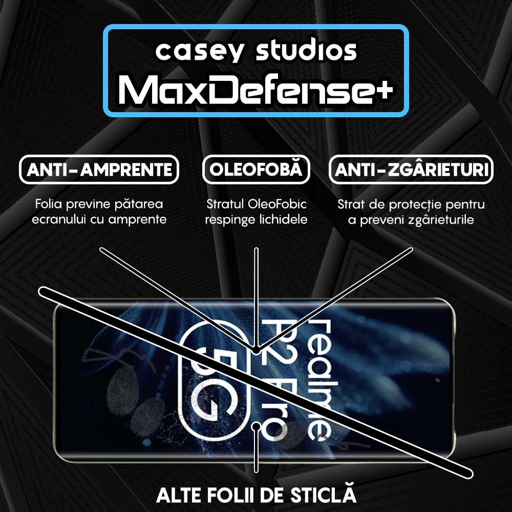 Folie Sticla CASEY STUDIOS™ compatibila cu Realme P2 Pro, Full Cover 3D, Full Glue, Sticla Securizata, Duritate Militara, Ultra HD, Protectie Profesionala Ecran 3D, Anti Zgarieturi, Anti Socuri