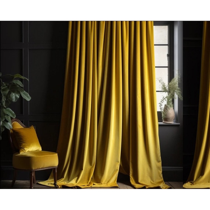 Комплект златисти драперии от кадифе, 2 бр х 150 см дължина/ 250 см височина