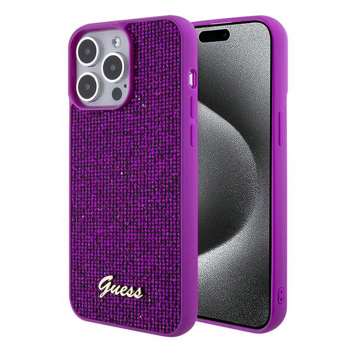 Husa premium pentru iPhone 15 Pro Max Guess Elegance Series - Fucsia