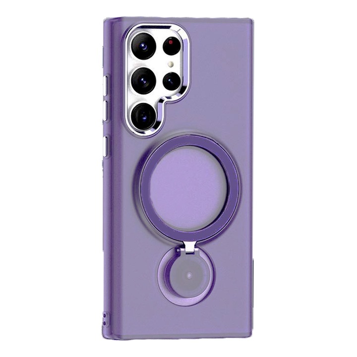 Husa MagShield Armor Slim pentru Samsung Galaxy S23 Ultra, Adaptor de tip Magsafe integrat, Inel magnetic rotativ cu functie de suport, Anti-soc, Anti-alunecare, Protectie impotriva zgarieturilor, TPU mat, Mov