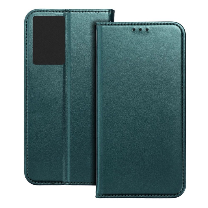 Husa pentru Motorola Moto G85, Piele ecologica, Premium PU Leather Book, Buzunar card, Inchidere magnetica, Functie stand / suport, Decupaj difuzor apeluri, Acoperire completa 360 de grade, Protectie fata-spate, Tip carte, Verde inchis