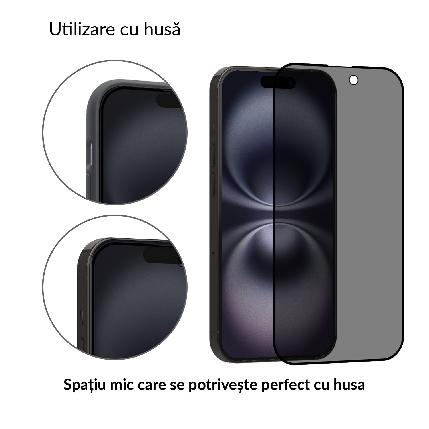 Folie Sticla Dr.Shield, Compatibil Apple iPhone 16, Protectie Profesionala 3D, Full Cover, Model Privacy
