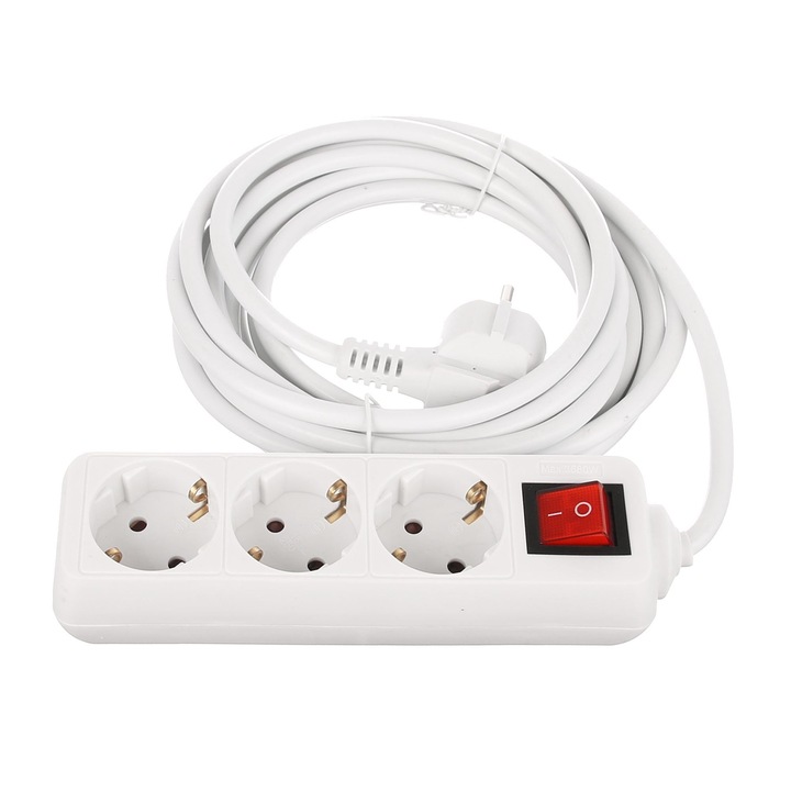 Удължител Strohm, IP20, 3 гнезда, 3 x 1,5 mmp, 3680 W, 5 m, бял