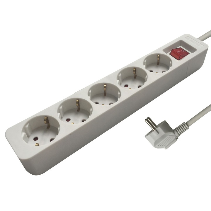 Удължител Lexman, IP20, 5 гнезда, 3 x 1,5 mmp, 3680 W, 3 m, бял