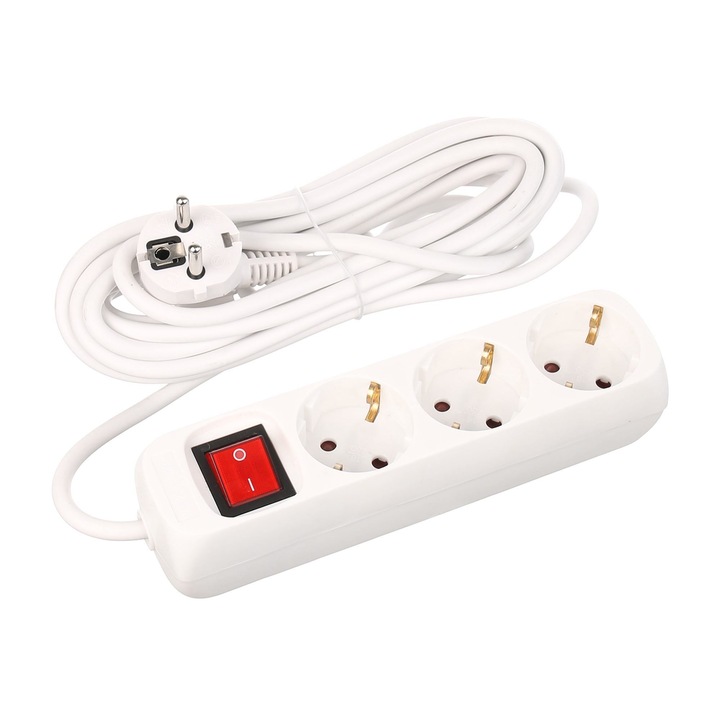 Удължител Strohm, IP20, 3 гнезда 3 x 1 mmp, 2300 W, 5 m, бял