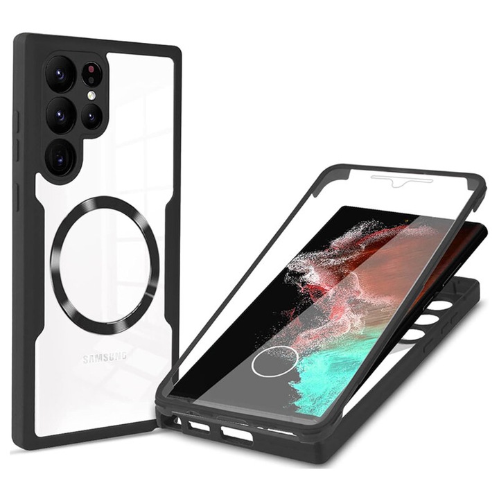 Калъф, 360, съвместим със Samsung Galaxy S22 Ultra 5G, ColorVerse, TPU, черен/прозрачен