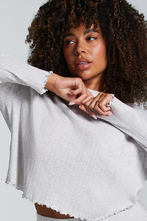 Hunkemoller, Горна пижама с памук, Светлосив меланж, L